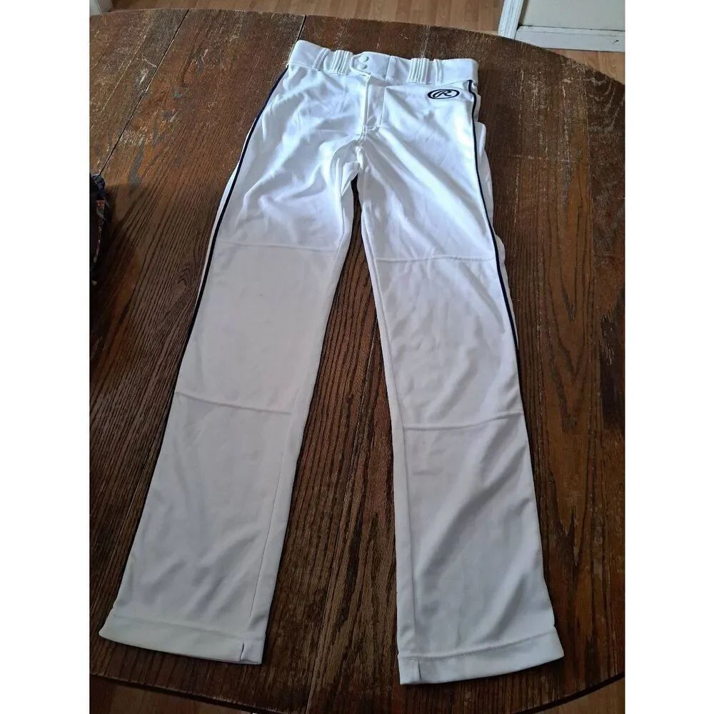 Adult Small Rawlings Semi Relaxed White Blue Stripe Baseball Pants Double Snap
